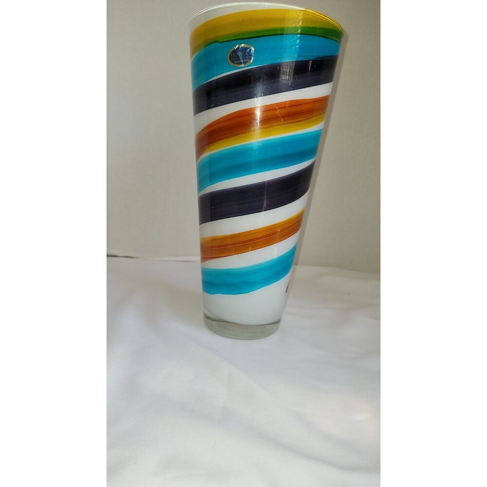 Franco Vetrerie e Cristallerie 12" Tall Multi Glitter Glass Vase Made In Italy